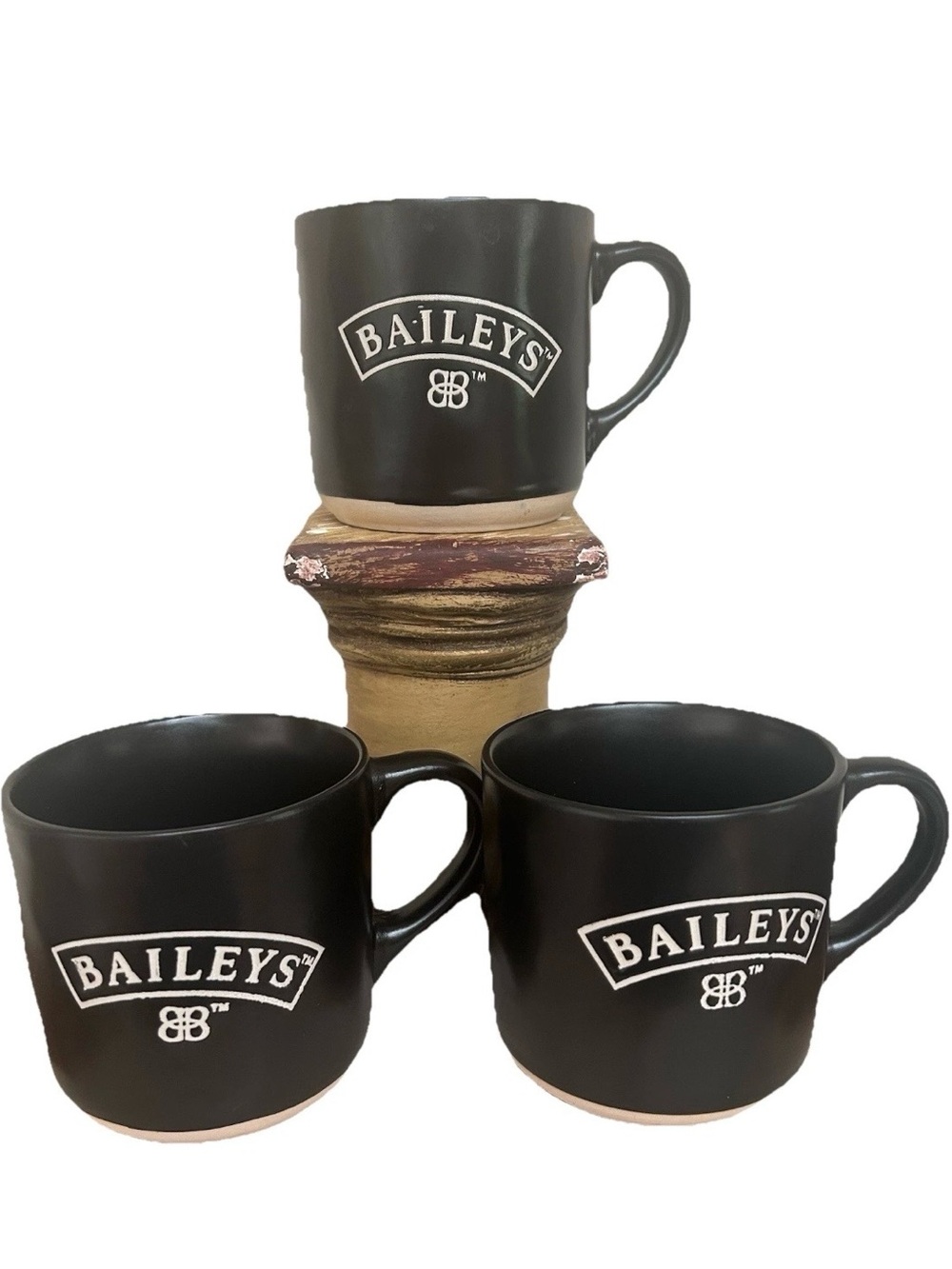 Baileys Irish Cream Black Ceramic Mugs, Set of 3, Distillery Collectibles